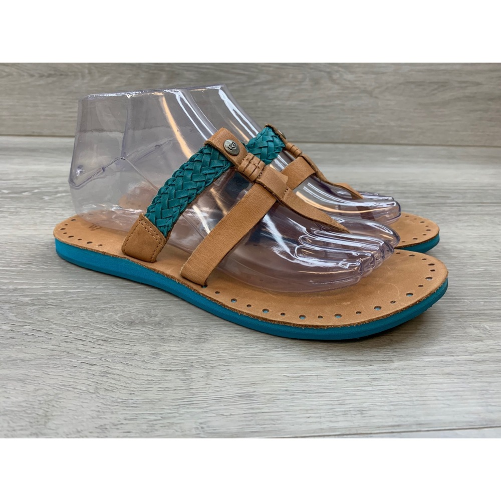 UGG Australia Women's Sandals Leather Braided Thong Tan Teal ‎ 7 Comfort Shoes